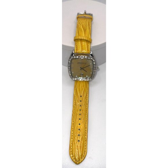 Joan Rivers Classic Wristwatch Yellow Textured Leather Band with a Square Face, main image 7